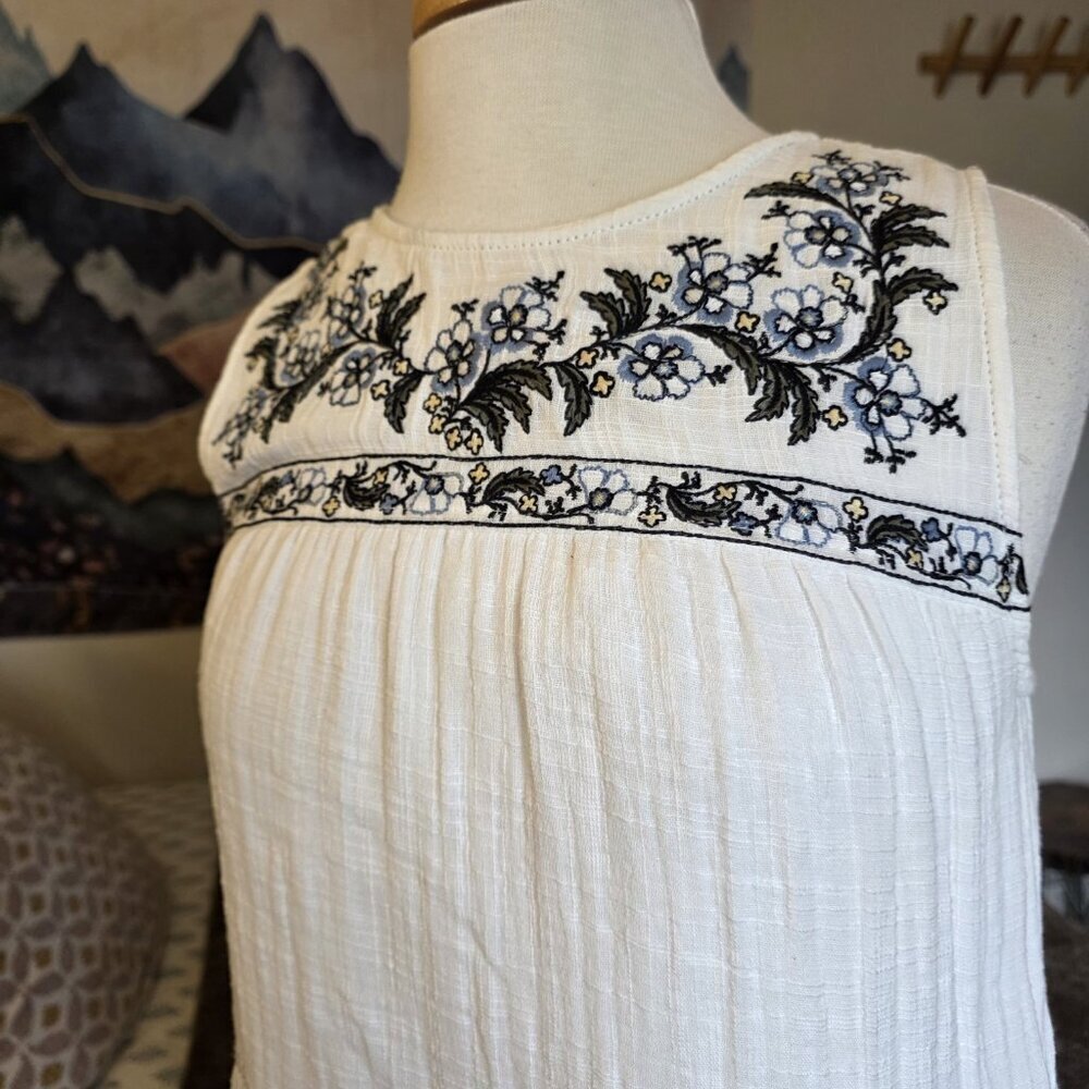 Max Studio White Embroidered Boho Cotton Midi Dress Small Sleeveless Summer - Picture 13 of 16